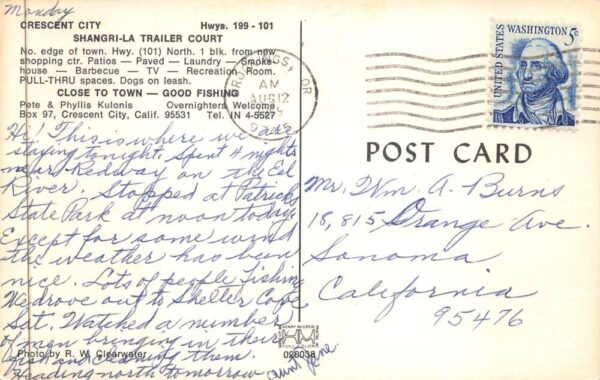 Crescent City California Shangri-La Trailer Court Vintage Postcard AA88897 - Image 2