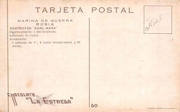 Russia Navy Warship Destroyer Karl Marx La Estrella Chocolate PC AA88901 - Image 2