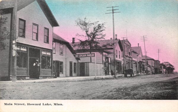 Howard Lake Minnesota Main St., Ice Cream Parlor, Tinted Lithograph, PC U20877