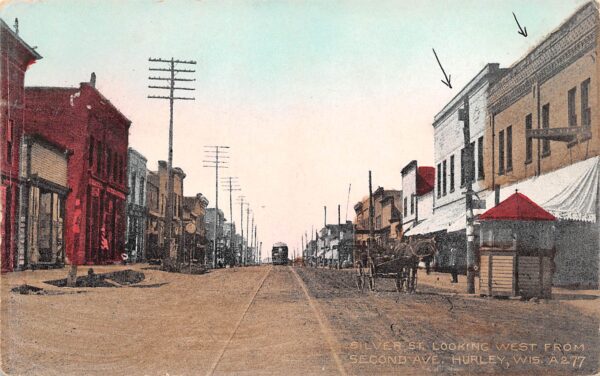 Hurley Wisconsin Silver St., West From 2nd Ave., Vintage Postcard U20904