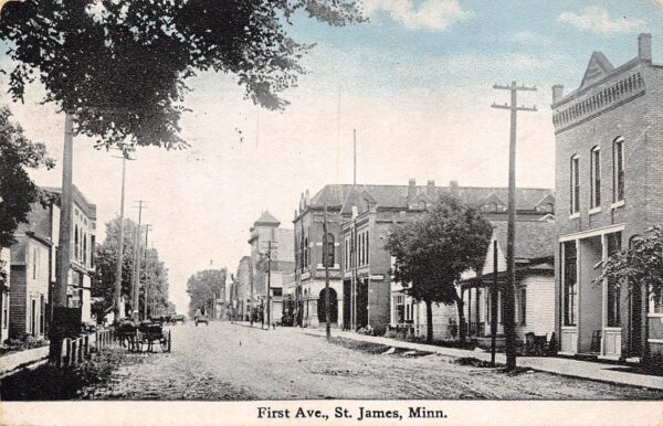 St. James Minnesota First Avenue, Sky Tinted Lithograph, Vintage Postcard U20905