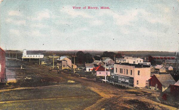 Barry Minnesota Aerial View, Golden Link Flour Sign, Vintage Postcard U20908