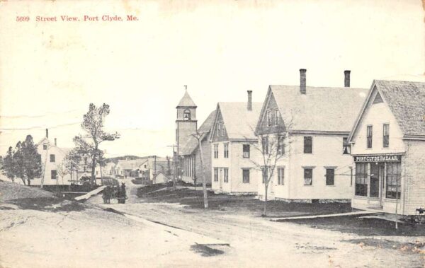 Port Clyde Maine Street View, B/W Lithograph, Vintage Postcard U20944