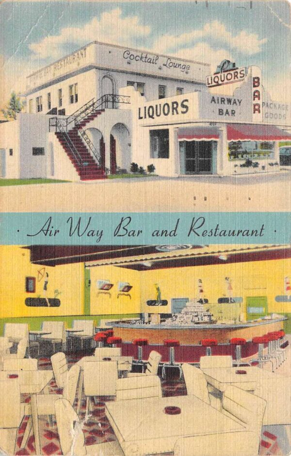 Miami Florida Air Way Bar & Restaurant, Multi-View Linen, Vintage PC U20956