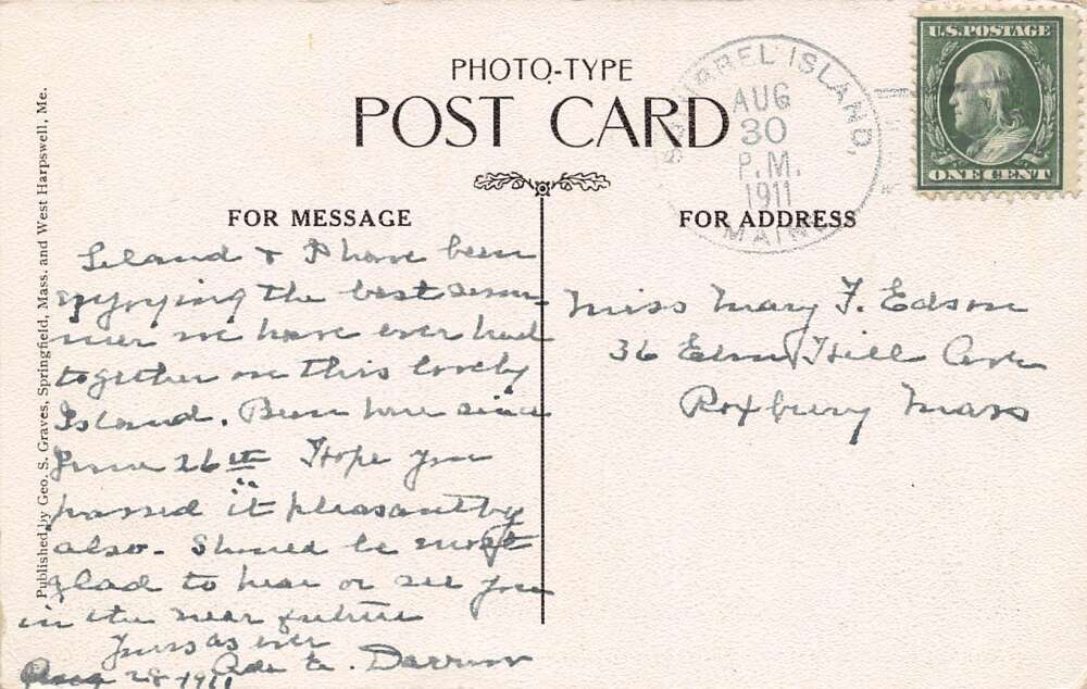 Squirrel Island Maine Library & Casino, B/W Lithograph, Vintage PC U20991 - Image 2