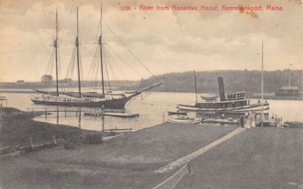 Kennebunkport Maine River, From Nonantau House, B/W Lithograph, Postcard U20992