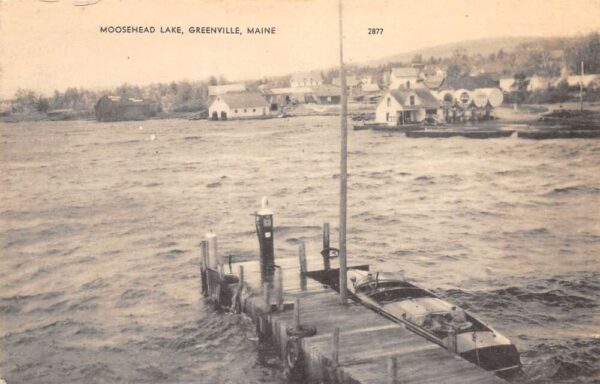Greenville Maine Moosehead Lake, B/W Lithograph, Vintage Postcard U21011