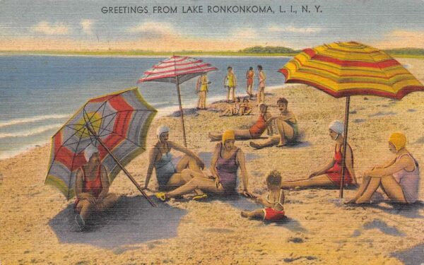 Long Island New York Greetings From Lake Ronkonkoma, Beach Scene, PC U21016