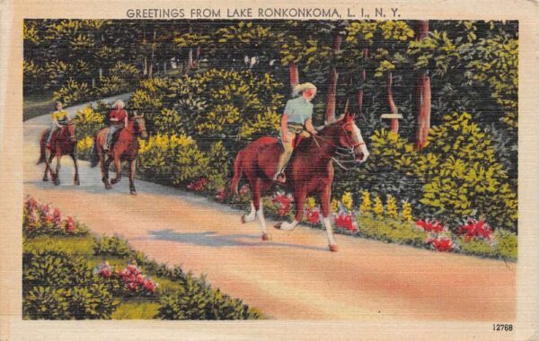 Long Island New York Greetings From Lake Ronkonkoma, Horseback Riding, PC U21017
