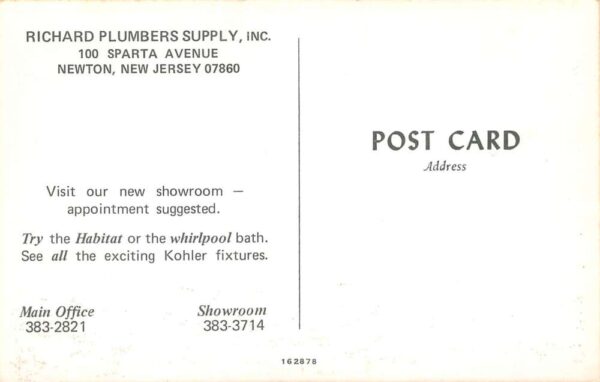 Newton New Jersey Richard Plumbers Supply, Inc., Chrome, Vintage Postcard U21023 - Image 2