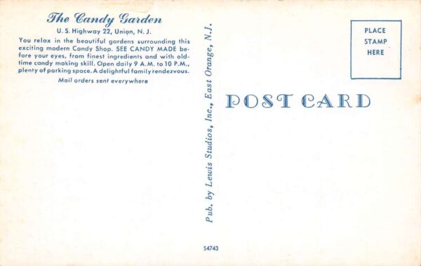 Union New Jersey Loft's Candy Garden, Chrome, Vintage Postcard U21028 - Image 2