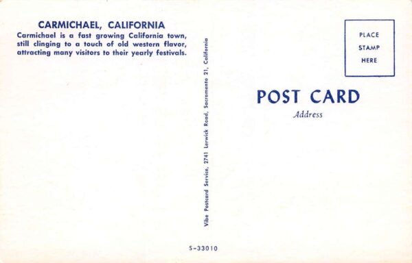Carmichael California Business Section, Chrome, Vintage Postcard U21032 - Image 2