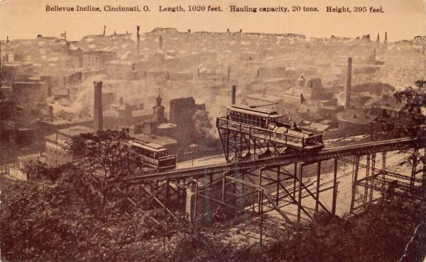 Cincinnati Ohio Bellevue Incline Railroad Hauling Horse and Trolley PC AA88994