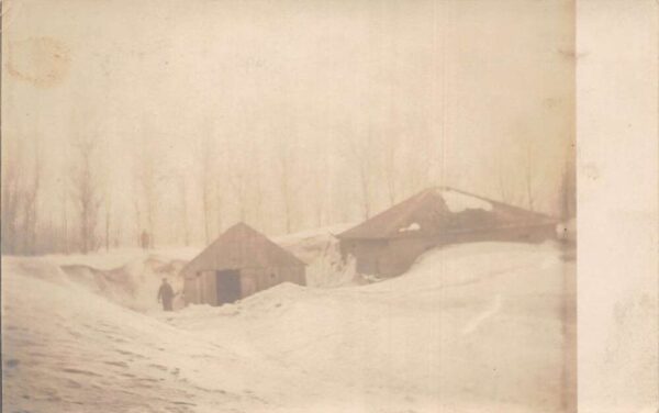 Balaton Minnesota Snow Covered House and Shed Winter Storm Real Photo PC AA89007