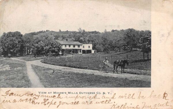 Moore's Mills New York Homestead Man in Wagon Roadway Scenic Postcard AA89027