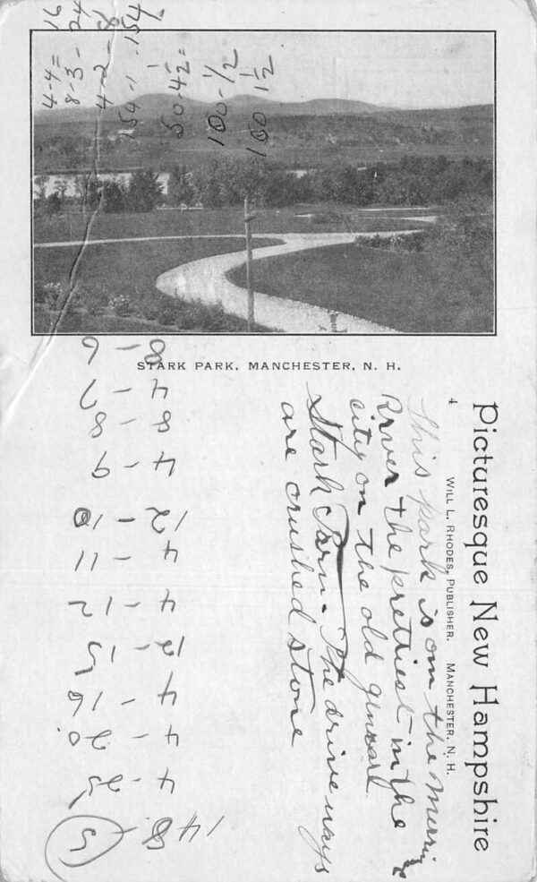 Manchester New Hampshire Stark Park Private Mail Vintage Postcard AA89039
