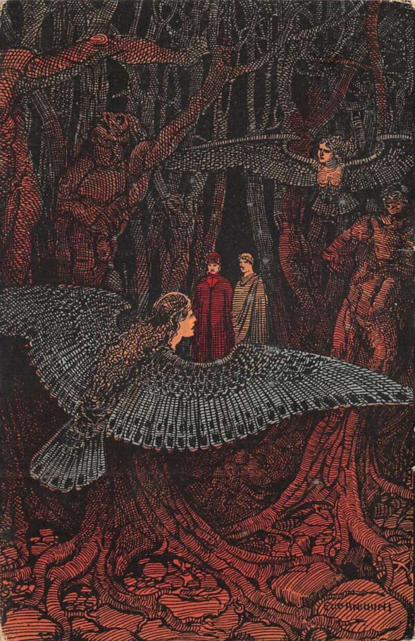 Divine Comedy Dante Inferno Fantasy Scene Harpy Ezio Anichini Postcard AA89047
