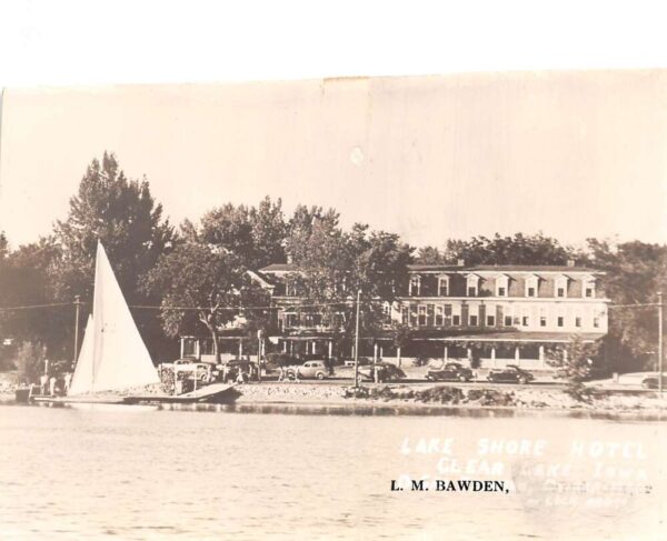 Clear Lake Iowa Lake Shore Hotel from Lake Real Photo Postcard AA89052