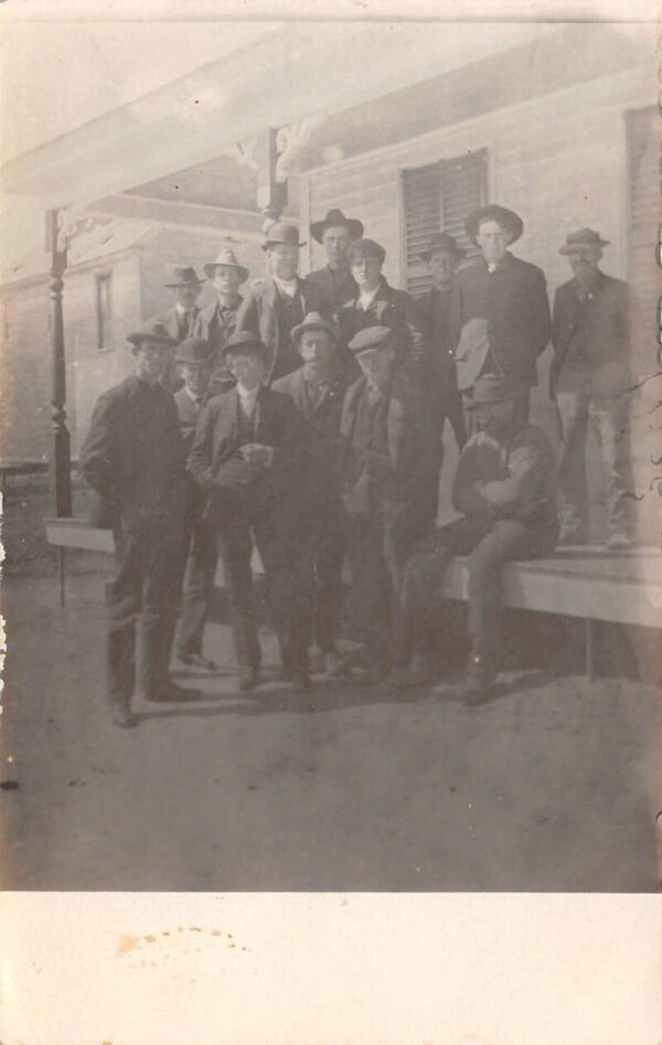 Passadumkeag Maine Group of Men on Porch Real Photo Vintage Postcard AA89061