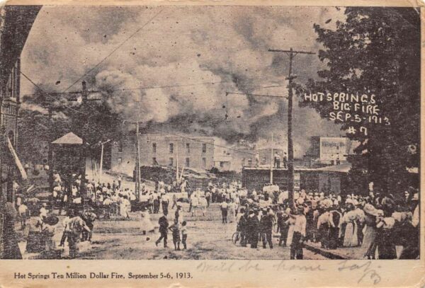 Hot Springs Arkansas 1913 Fire Disaster Crowd Watching Vintage Postcard AA89161