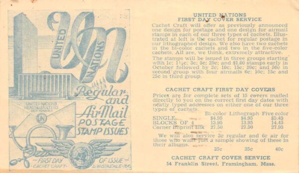 Framingham Massachusetts Cachet Craft First Day Cover Service Ad PC AA89172