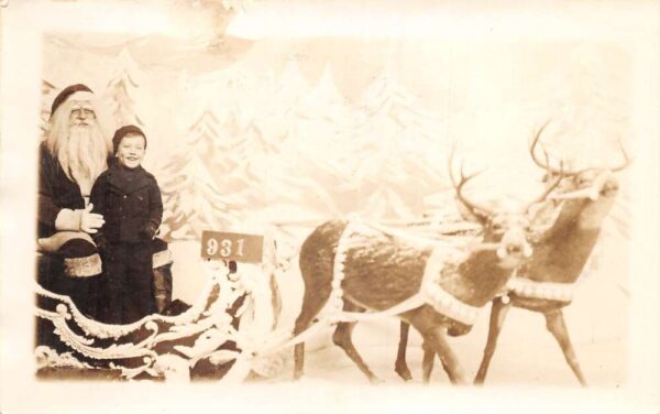 Chicago Illinois Boy with Santa Claus Reindeer Real Photo Postcard AA89230
