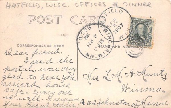 Hatfield Wisconsin Offices and Dinner Real Photo Vintage Postcard AA89235 - Image 2