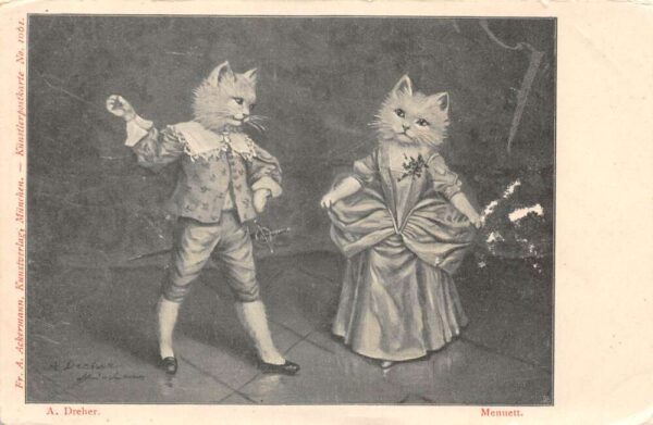 Dressed Cats Dancing Ballroom Scene Artist Signed Dreher Postcard AA89241