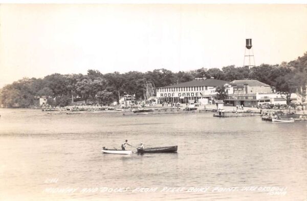 Lake Okoboji Iowa Midway and Docks from Pillsbury Point Real Photo PC AA89246