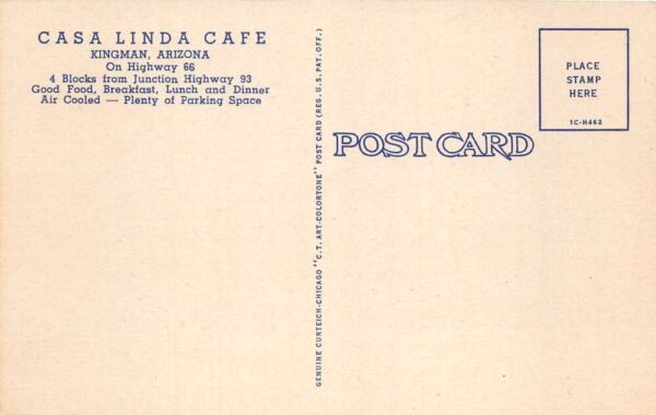 Kingman Arizona Casa Linda Cafe Linen Vintage Postcard AA89256 - Image 2