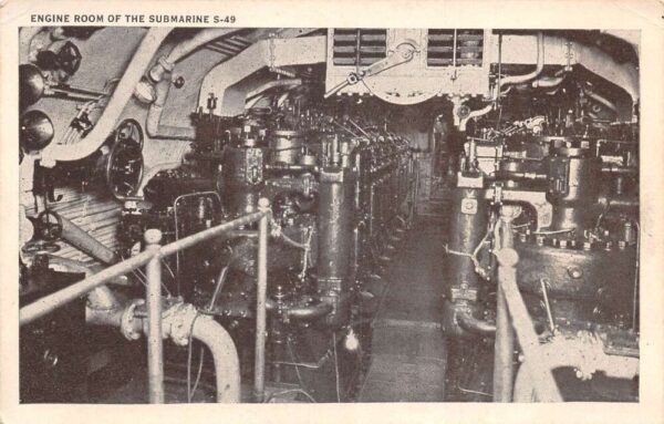 USS Submarine S-49 US Navy Engine Room Interior Military Postcard AA89260