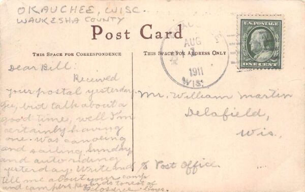 Okauchee Wisconsin Beach Resort Pavilion and Boat Dock Vintage Postcard AA89276 - Image 2