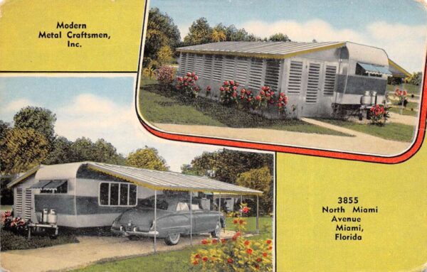 Miami Florida Modern Metal Craftsmen Trailer Awning Ad Vintage Postcard AA89277