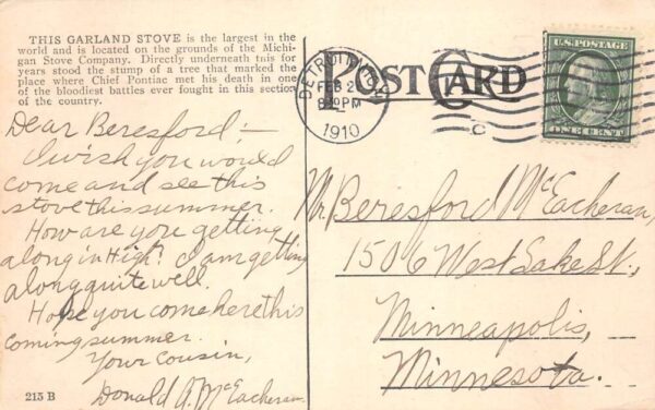 Detroit Michigan Largest Stove in the World Garland Stoves Postcard AA89279 - Image 2
