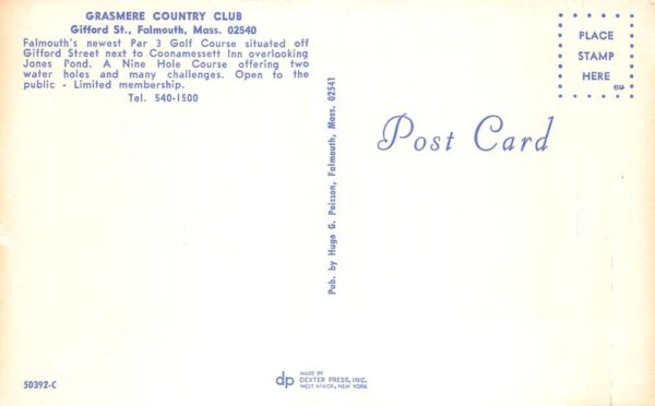 Falmouth Cape Cod Massachusetts Grasmere Par 3 Golf Course Postcard AA89440 - Image 2