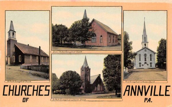 Annville Pennsylvania Multiview Churches Vintage Postcard AA89442