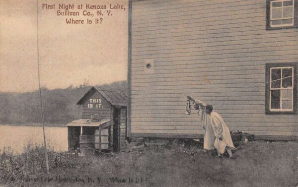 Kenoza Lake New York "First Night" People searching for Outhouse PC AA89447