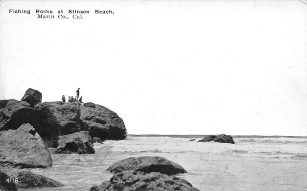 Stinson Beach California Fishing Rocks Scenic View Vintage Postcard AA89454