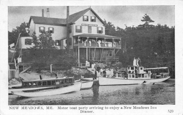 New Meadows Maine New Meadows Inn Motor Boat Party Vintage Postcard AA89459