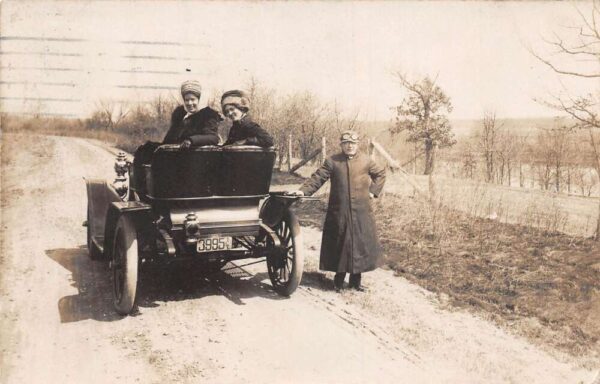 Ottumwa Iowa Women and Man with Car Old Auto Real Photo Postcard AA89470