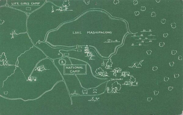 Port Jervis New York Lake Mashipacong Life Girls Camp Map Postcard AA89480