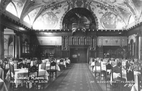St Augustine Florida Hotel Ponce de Leon Dining Room Real Photo Postcard AA89526
