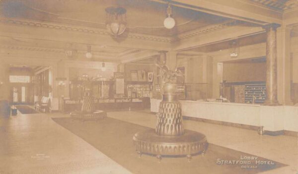Chicago Illinois Stratford Hotel Lobby Interior Real Photo Postcard AA89542