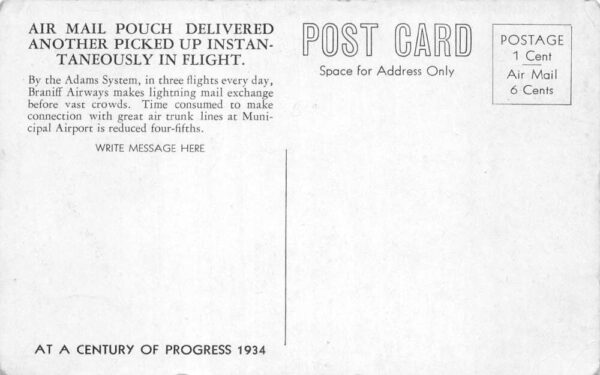 Chicago Century of Progress Expo Braniff Airplane Picking Up Mail PC AA89548 - Image 2