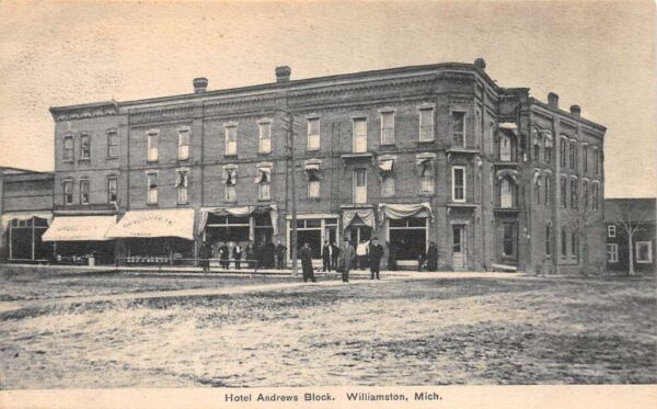 Williamston Michigan Hotel Andrews Block Vintage Postcard AA89552