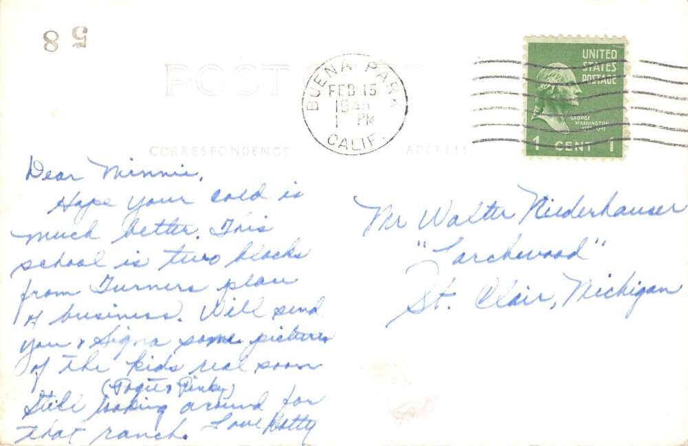 Buena Park California Grand Avenue School Real Photo Vintage Postcard AA89560 - Image 2