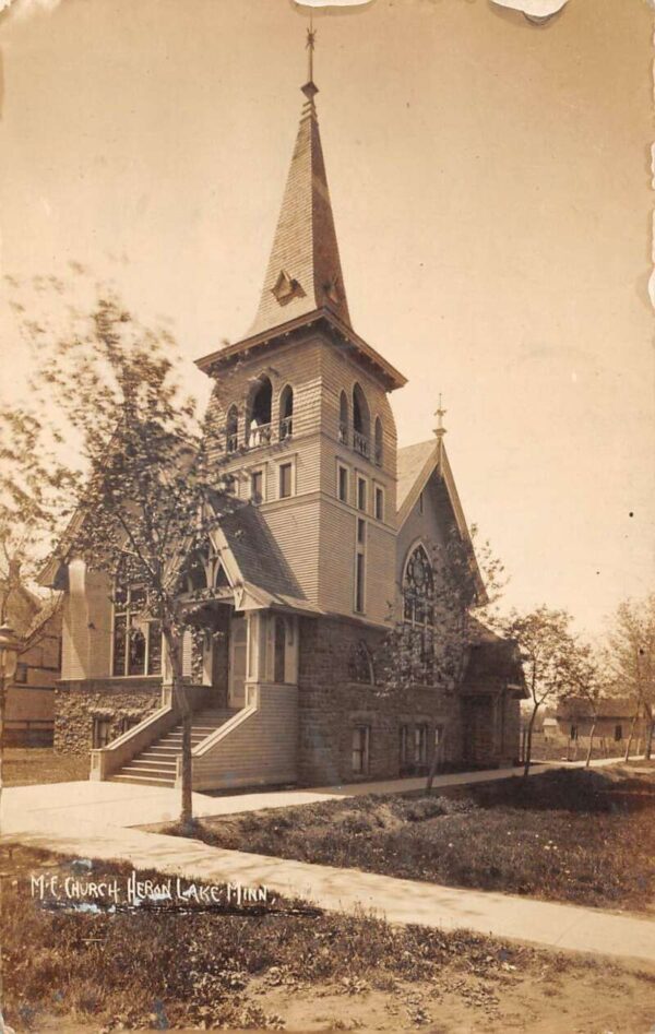 Heron Lake Minnesota ME Church Real Photo Vintage Postcard AA89608