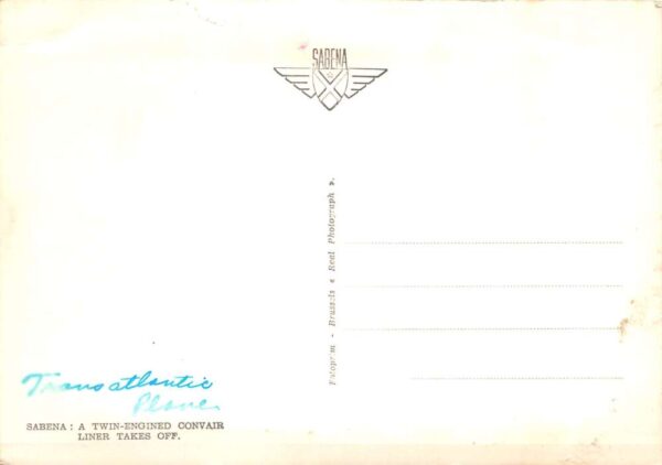 Sabena Airline Convair Airplane Real Photo Vintage Postcard AA89611 - Image 2
