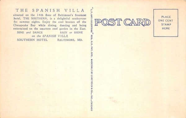Baltimore Maryland Southern Hotel Spanish Villa Vintage Postcard AA89620 - Image 2