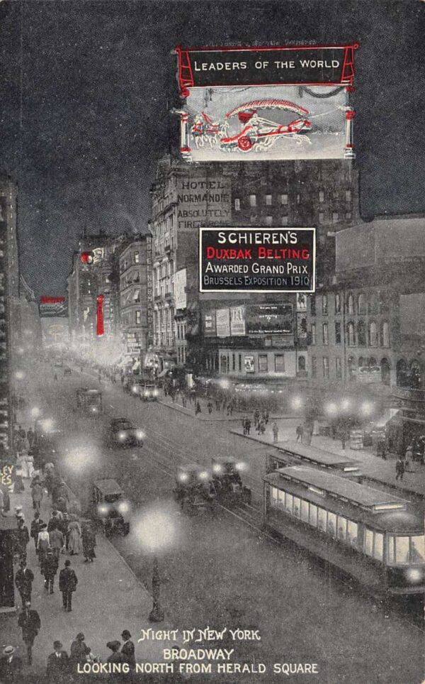 New York City Broadway at Night Schierens Brussels Expo Sign Postcard AA89631